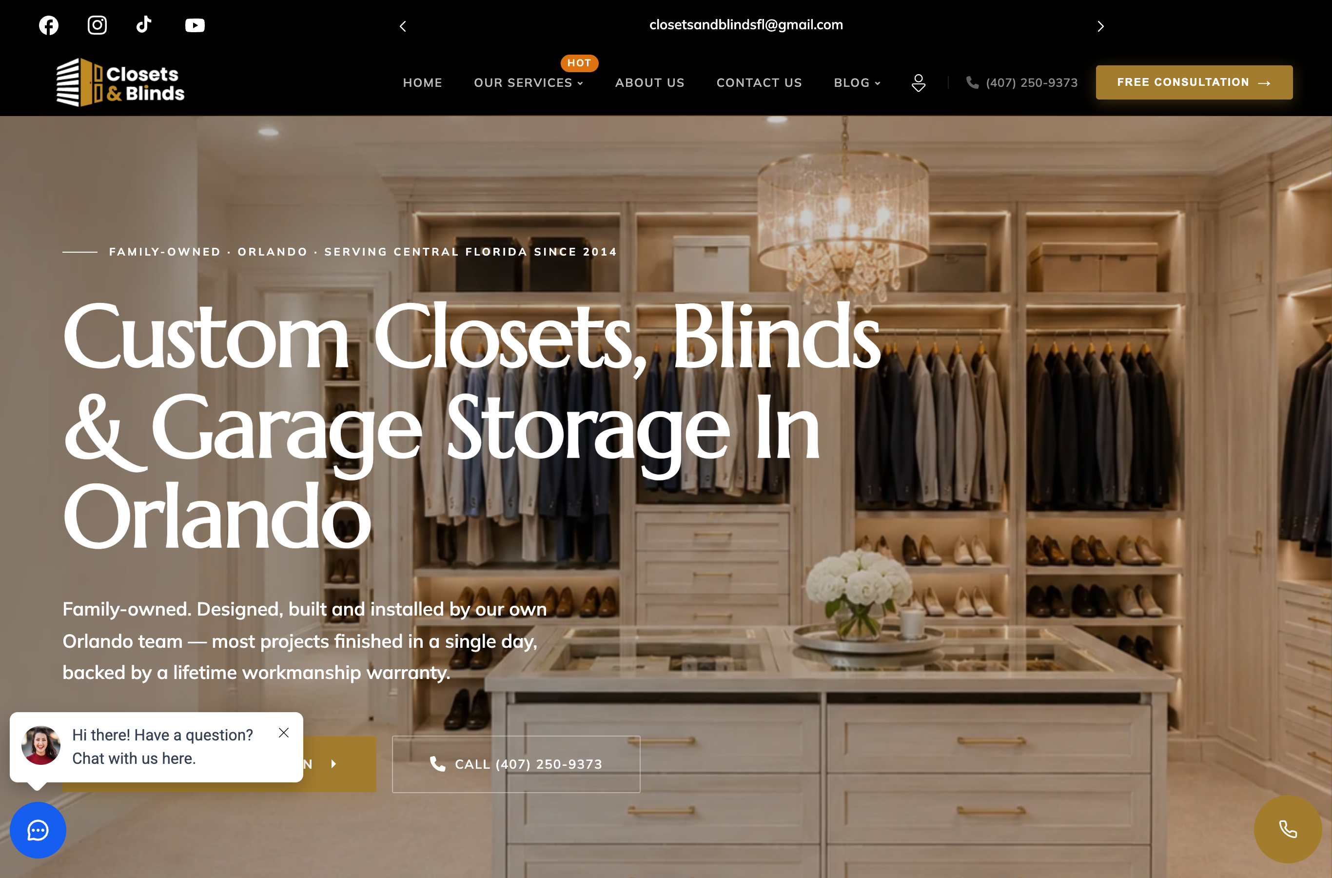 Sitio web de Closets & Blinds